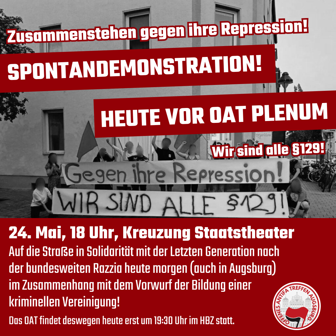 +++SPONTANDEMONSTRATION+++ Solidarität mit den Betroffenen der §129-Repression der Letzten Generation!
